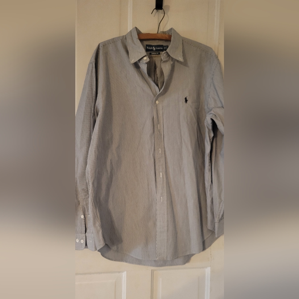 Mens Ralph Lauren Thin Black Stripe Long Sleeve Button Down Size 17 34/35